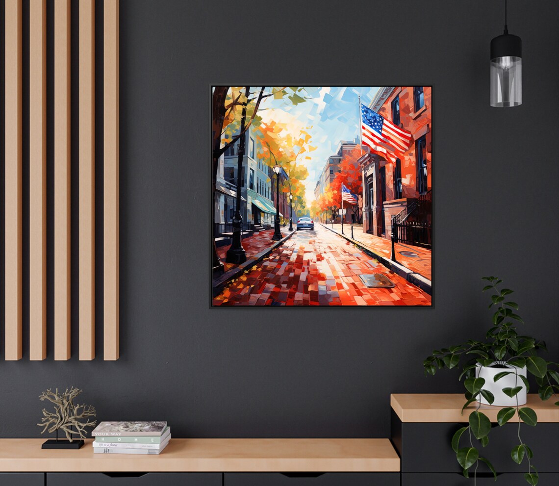Boston Freedom Trail Autumn Street American Flags Art Poster - Image 3
