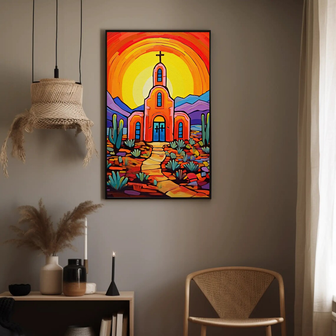 Mexican Church In Desert Art Print, Religious Decor - Image 2