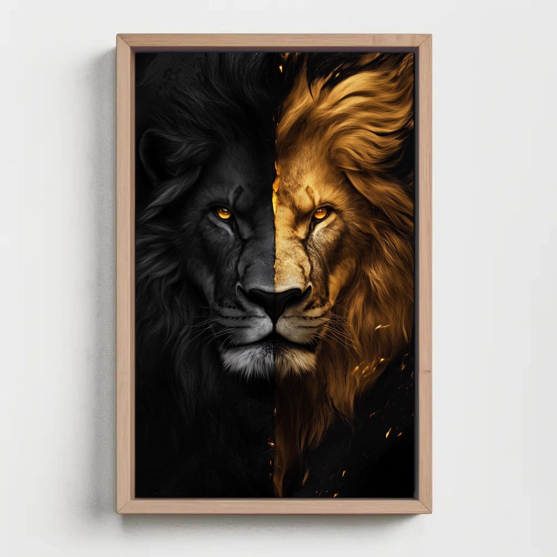 Dramatic Black And Gold Split Lion Face Majestic Wildlife Poster - Image 5