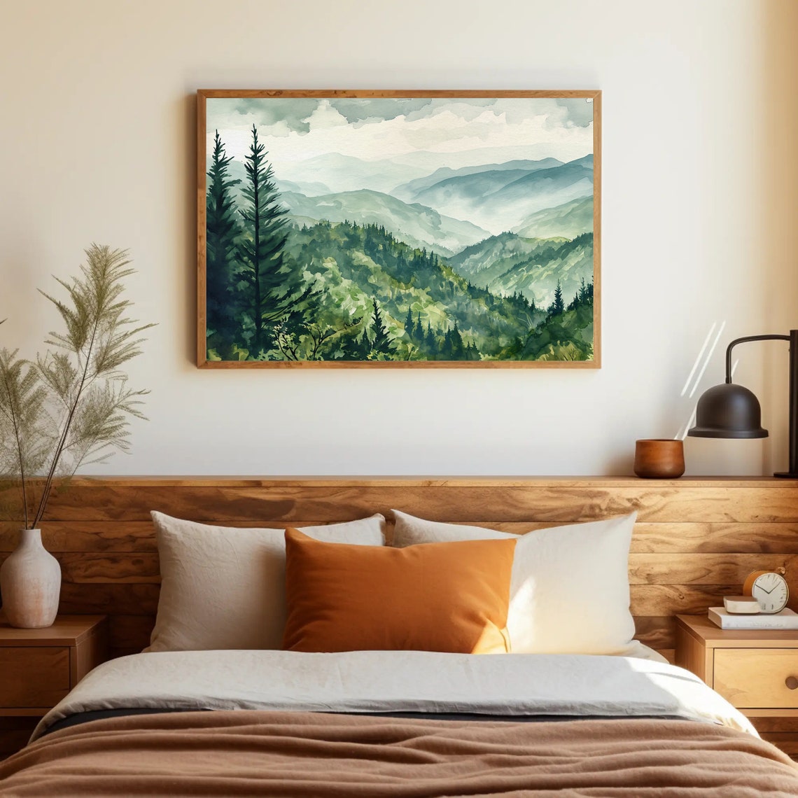 Great Smoky Mountains Misty Blue Ridge Panoramic Watercolor Poster - Image 3