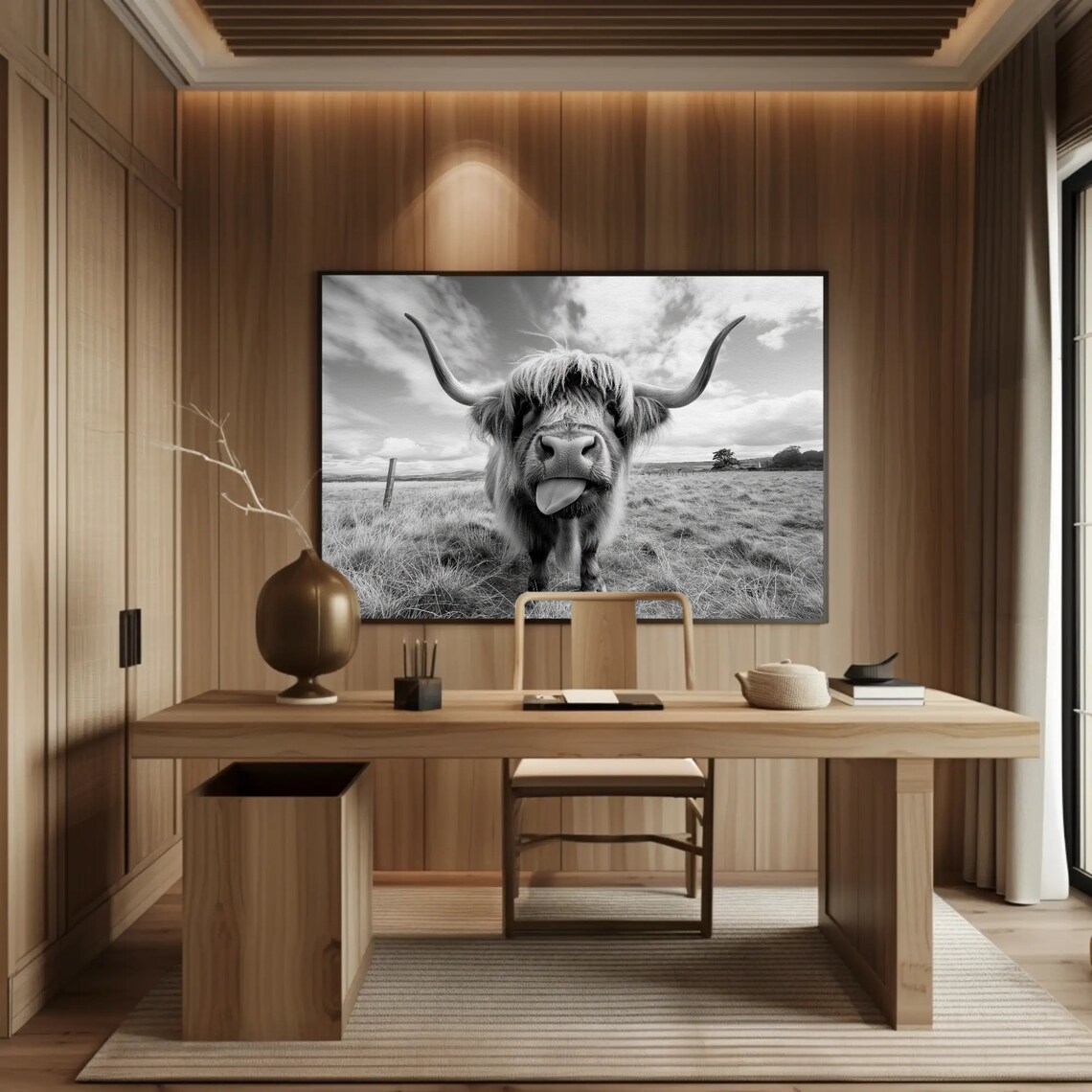 Funny Highland Cow Sticking Tongue Out Black White Farm Poster - Image 5