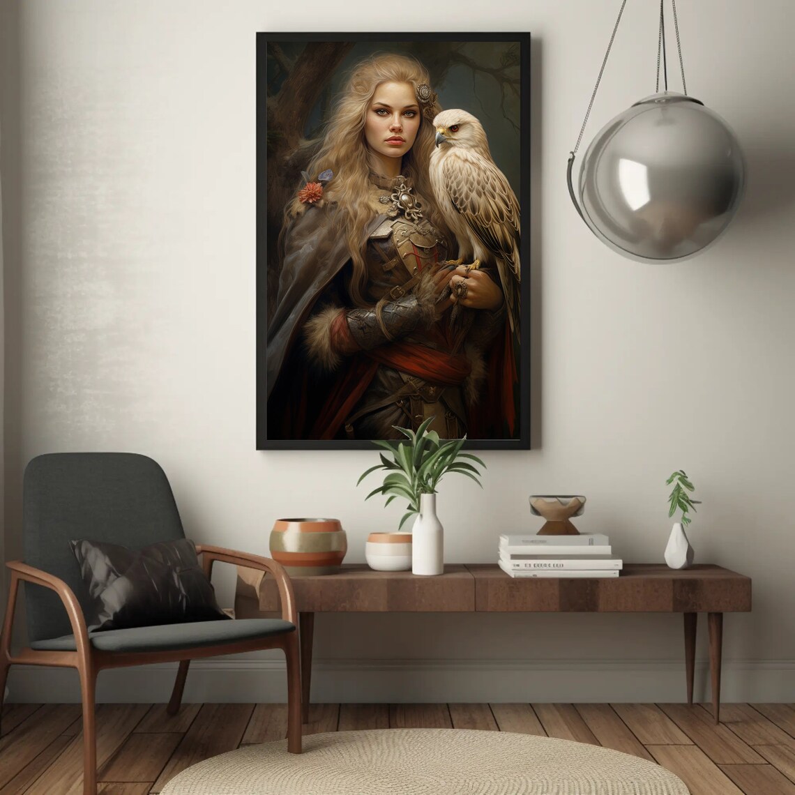 Freyja Norse Goddess Portrait With White Falcon Bird Art Poster - Image 3