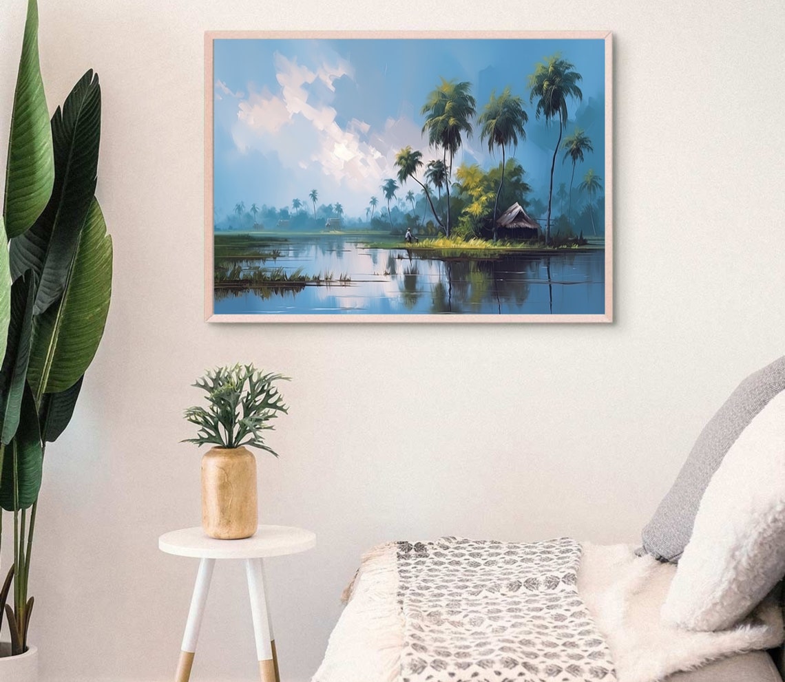 Serene Kerala Backwaters With Palm Trees And A Thatched Hut Poster - Image 3