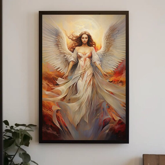 Guardian Angel White Wings Heavenly Christian Faith Art Poster