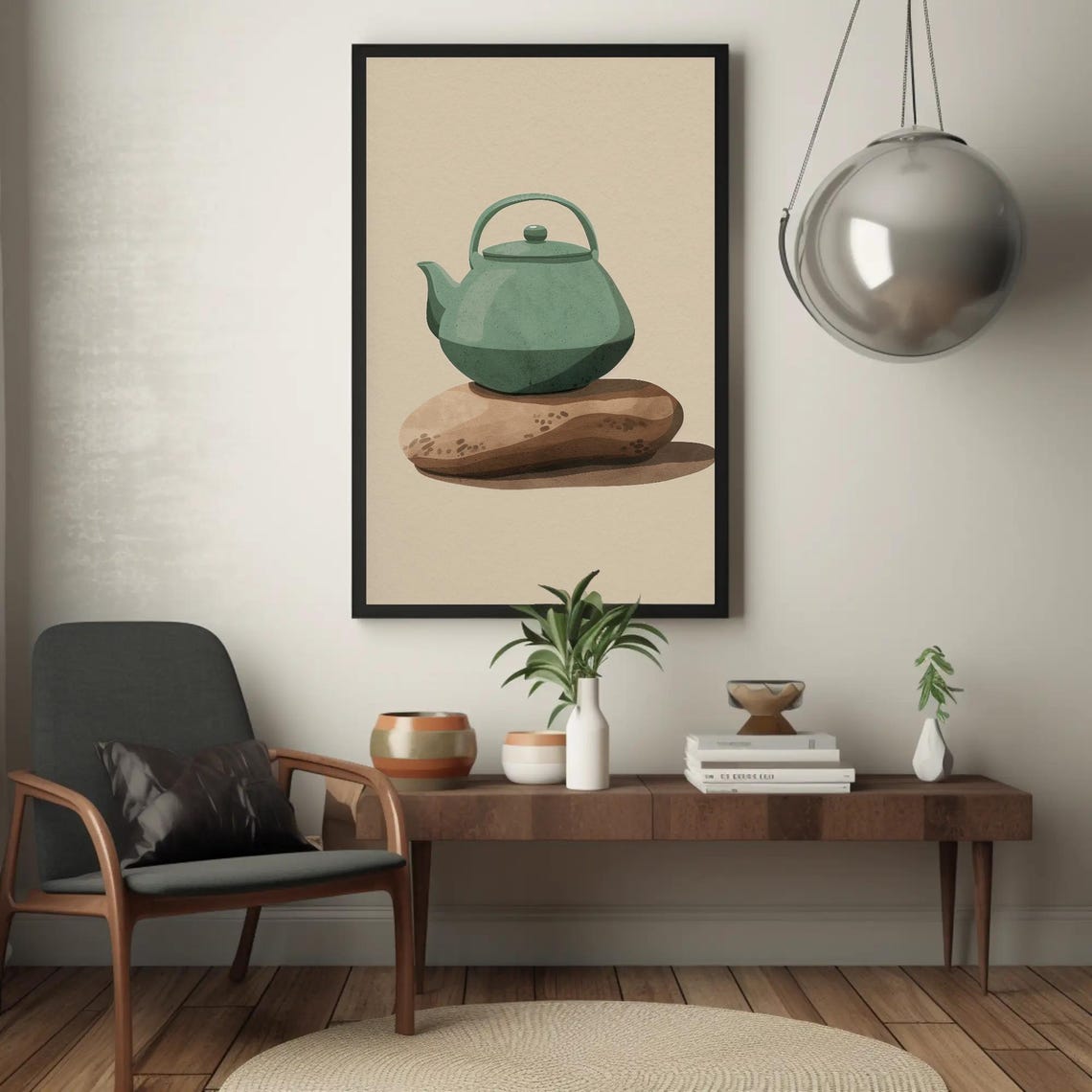 Sage Green Teapot Minimalist Print Modern Kitchen Wall Art Framed Simple Decor For Dining Room Or Kitchen Ready To Hang - Image 4