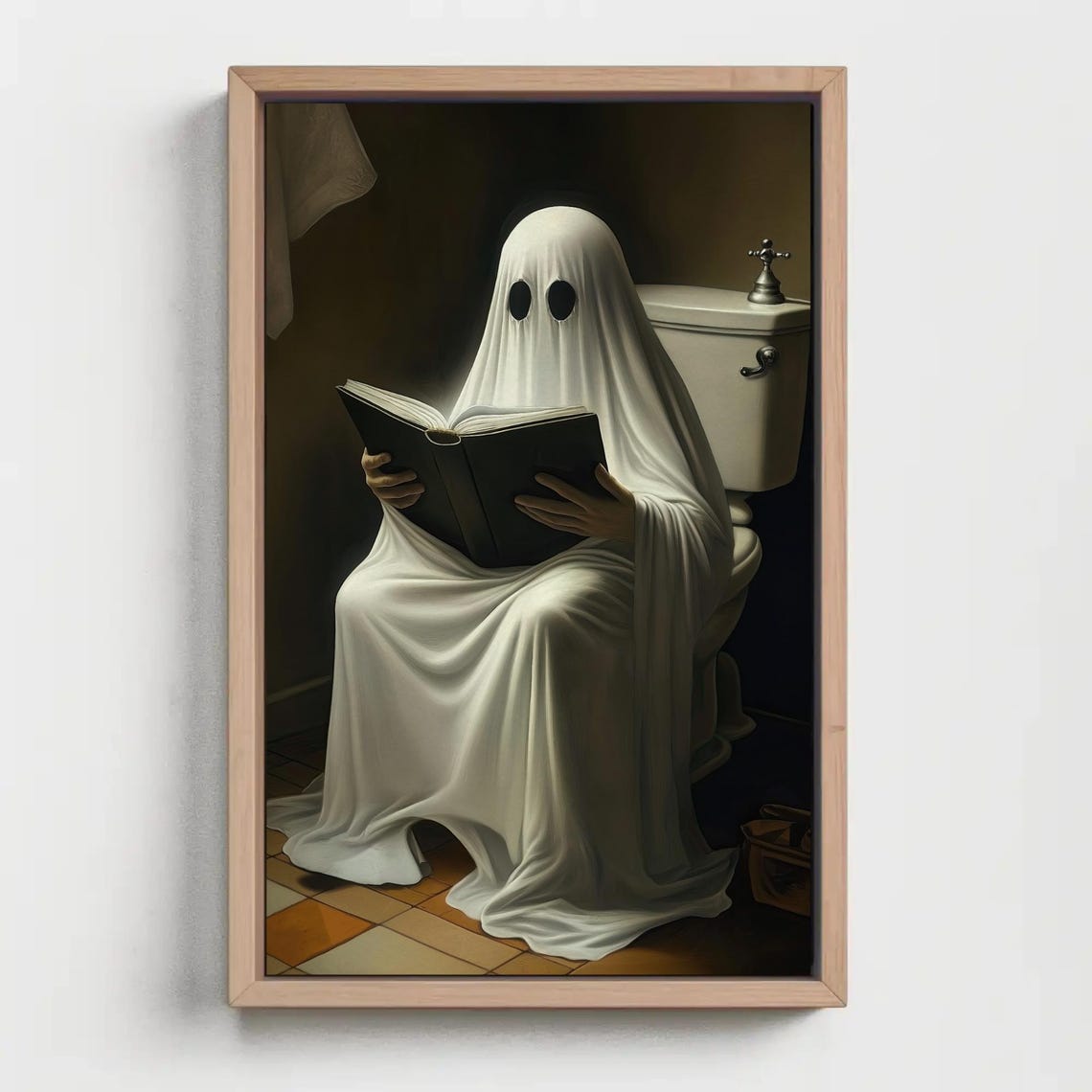 Ghost Reading Book on Toilet Funny Spooky Bathroom Humor Poster - Image 2