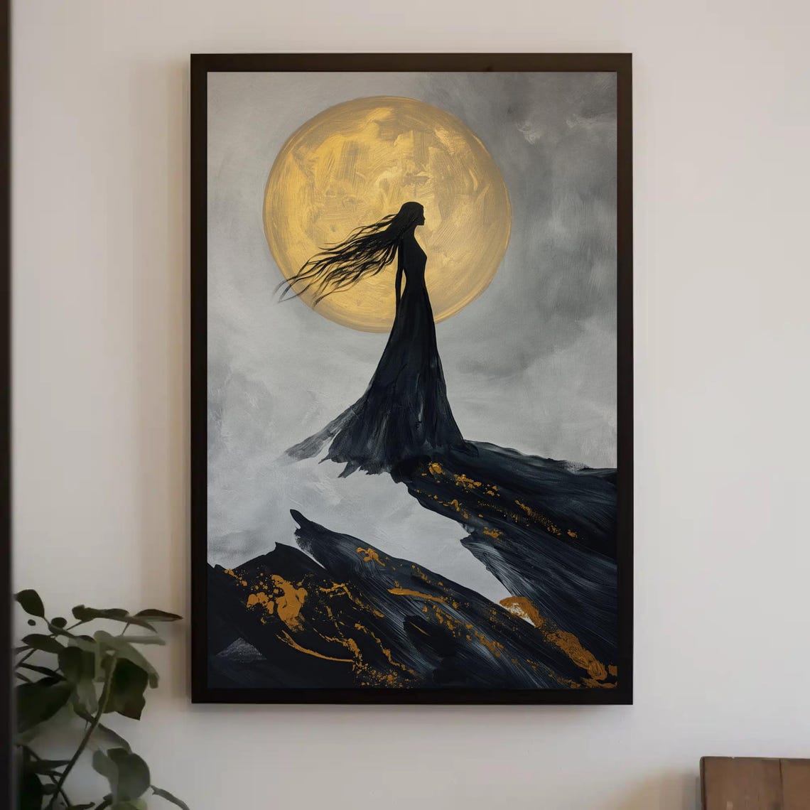 Nyx Goddess Of The Night Silhouette Beneath A Golden Moon Poster