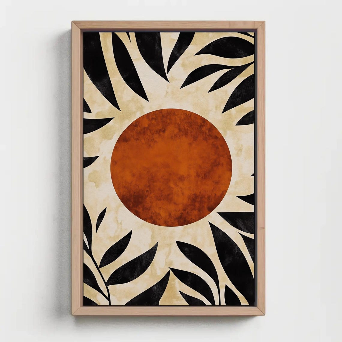 Mid Century Modern Burnt Orange Sun Botanical Silhouette Art Poster - Image 2