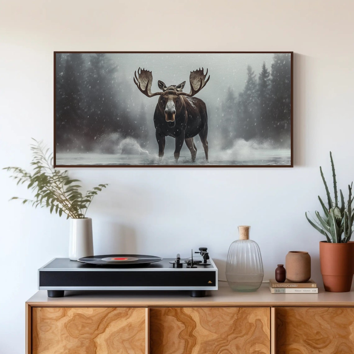 Close Up Moose With Grand Antlers Wading Through Snow Poster - Image 3