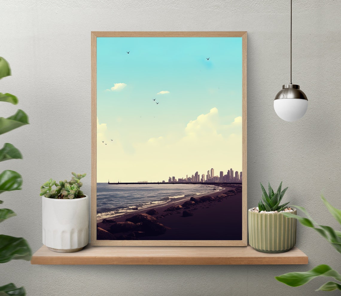 Mumbai Beach Skyline at Dusk in Minimalist Seascape Style Poster - Image 4