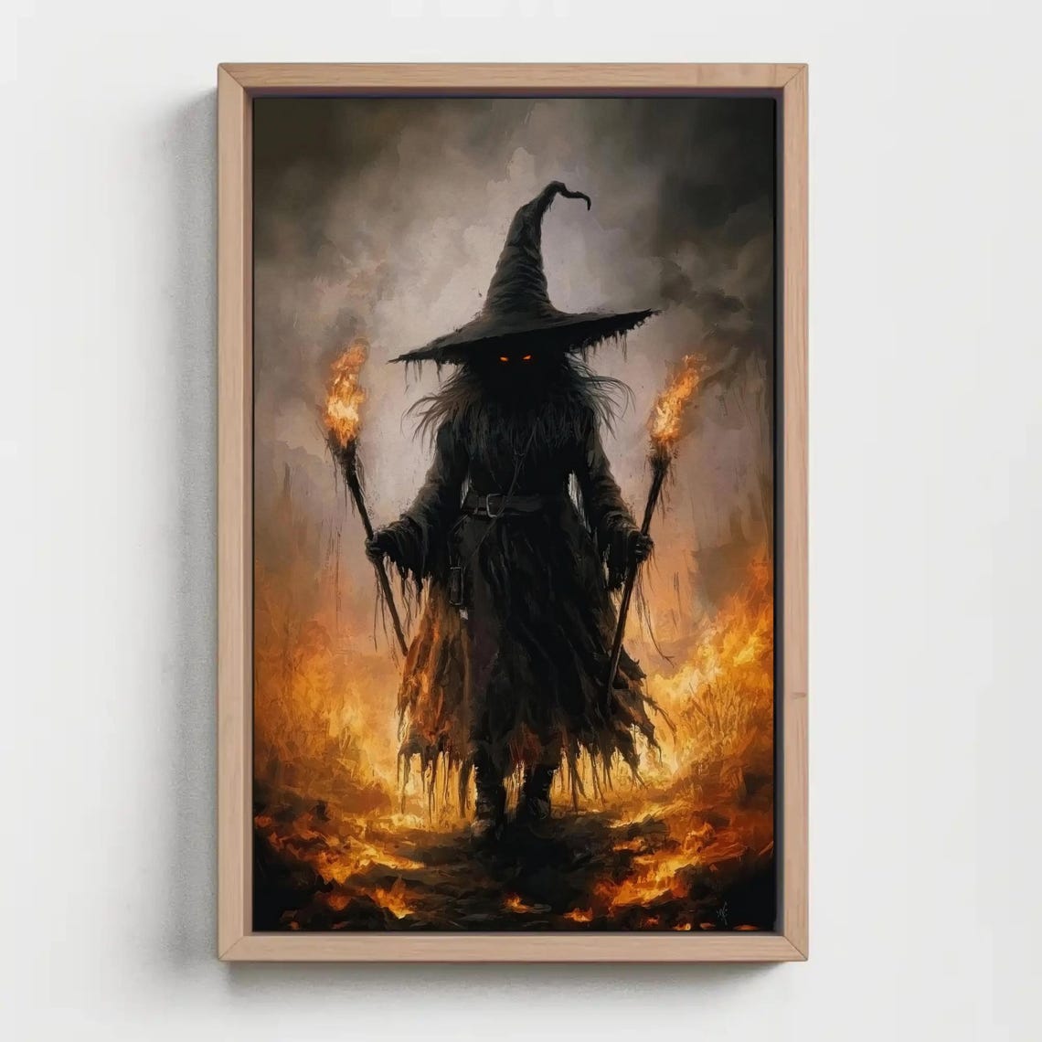 Witch Torch Fire Spooky Gothic Ornate Frame Halloween Poster - Image 2
