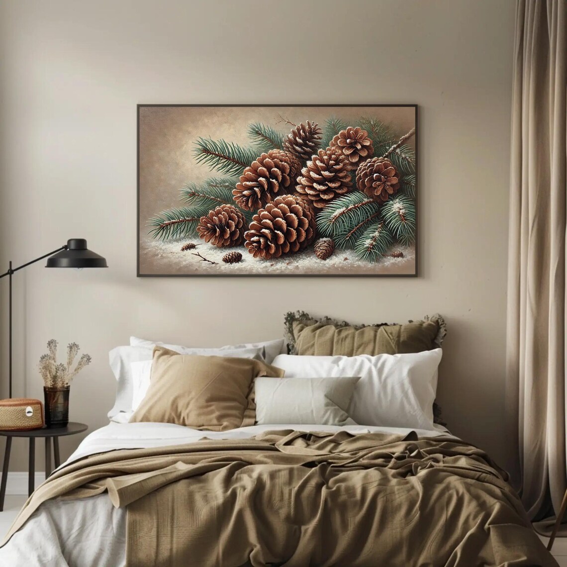 Vintage Pinecone And Fir Branches In Snow Still Life Art Poster - Image 3