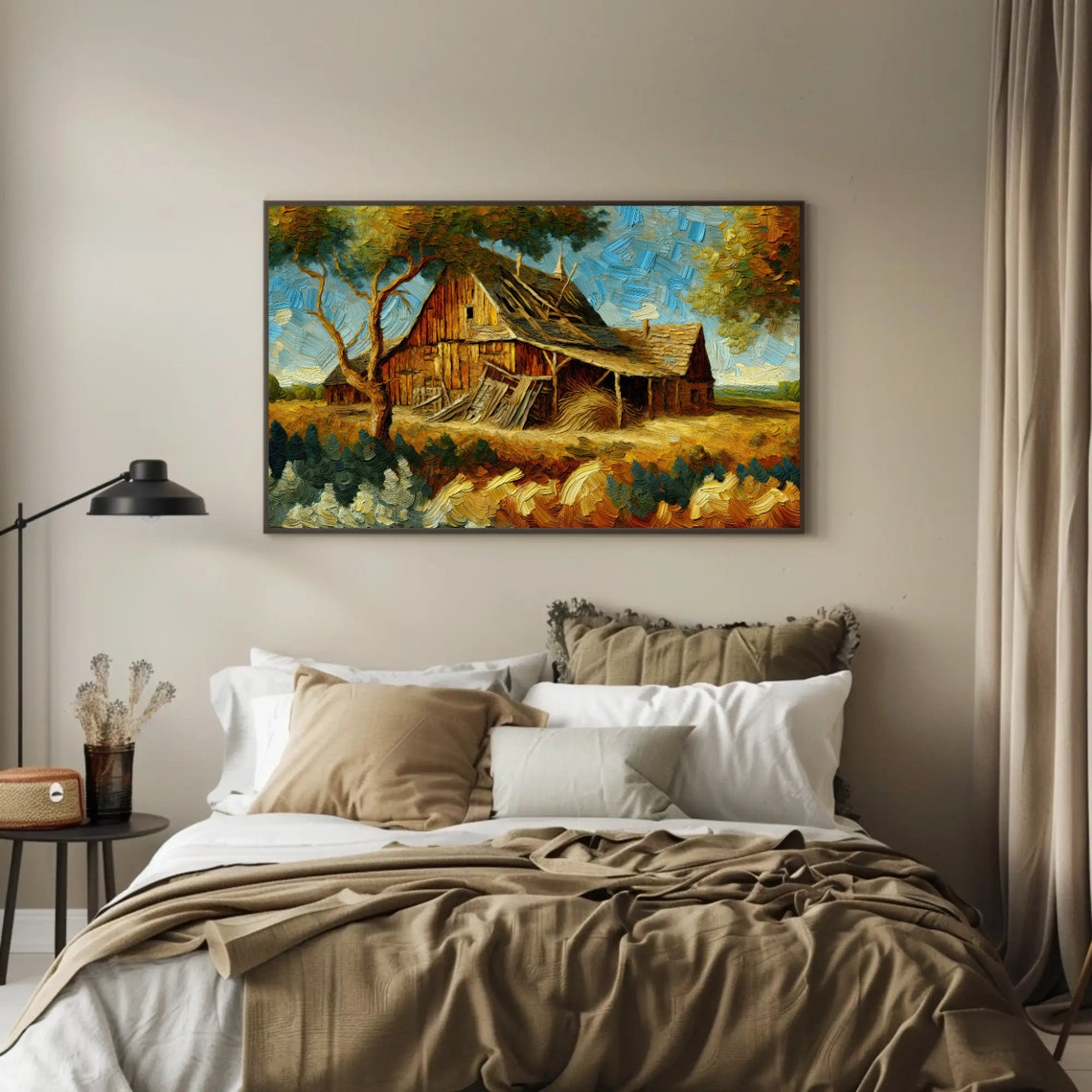 Rustic Serenity Of The Countryside Oil Painting Country Side Wall Art Farmhouse Decor Countryside Landscape Cottage Cabin Decor - Image 2