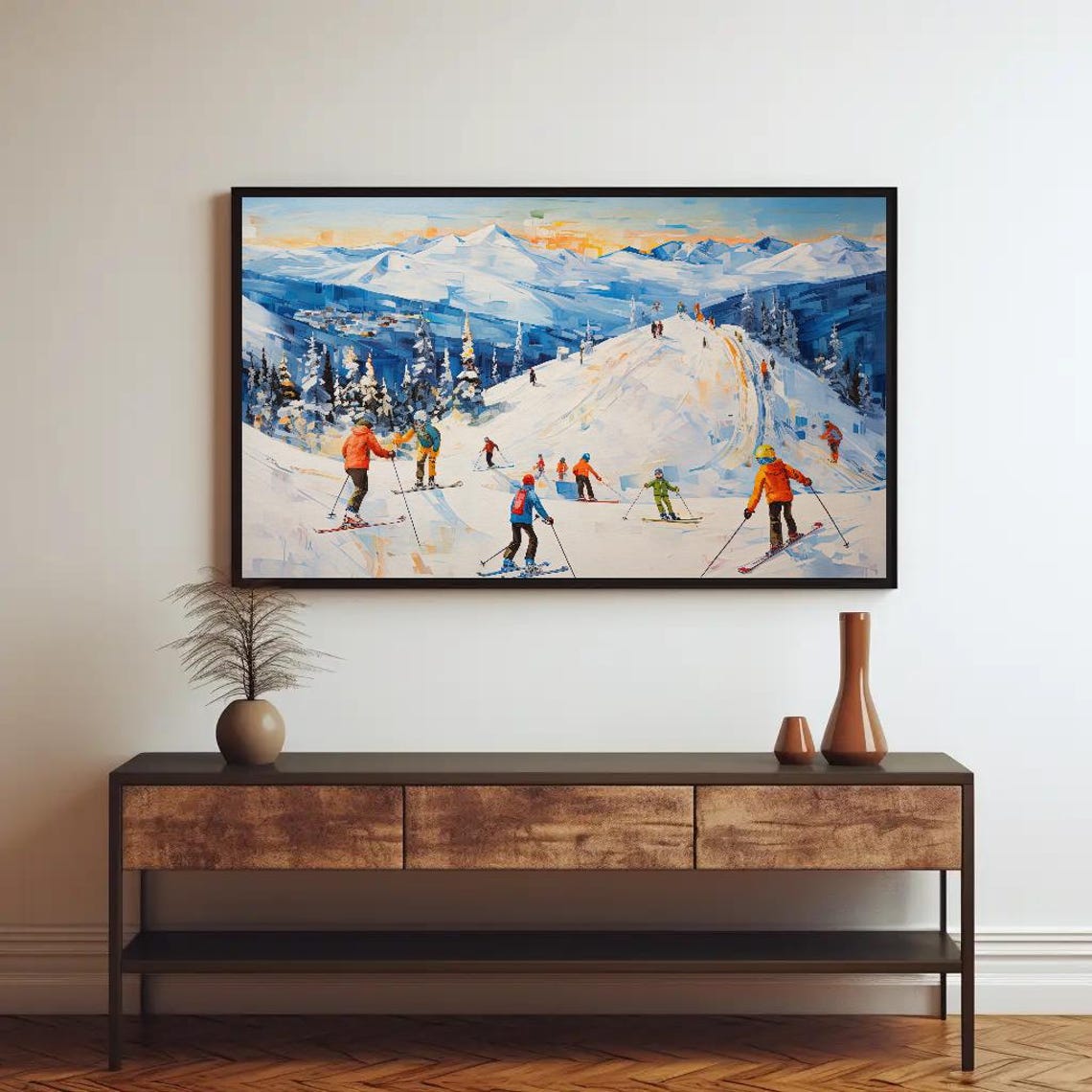 Winter Wall Decor Winter Scenery Ice Skating Painting And Framed Print Western Artwork Ready To Hang - Image 2