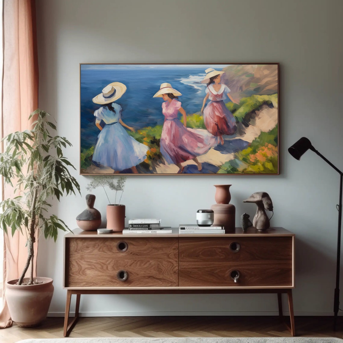 Oil Painting Of Women In Summer Hats And Ocean View Large Framed Poster Decor Girls Dorm Room Wall Decor Girls Hostel Decor - Image 5