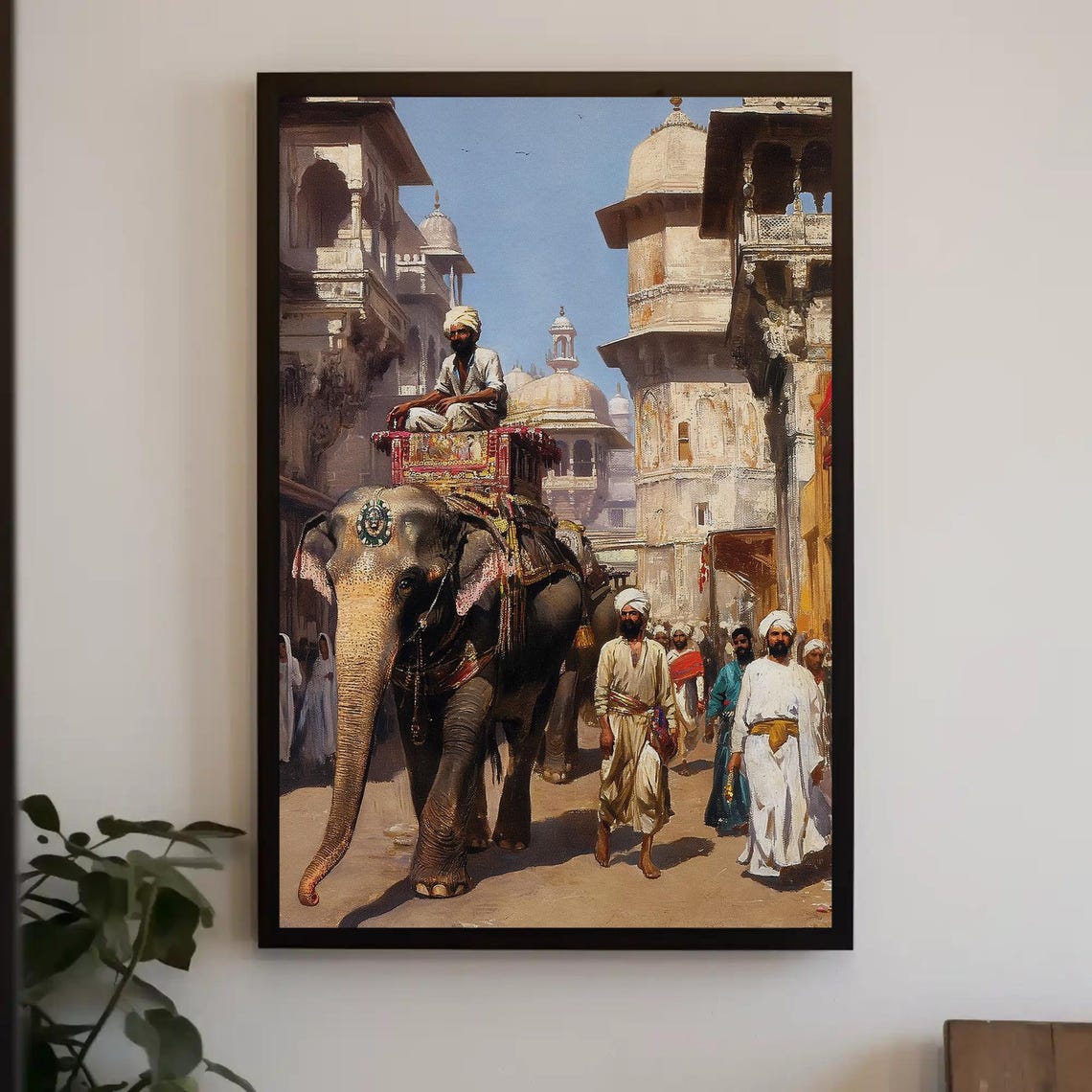 Ancient Indian Street Elephant Procession Heritage Painting Poster