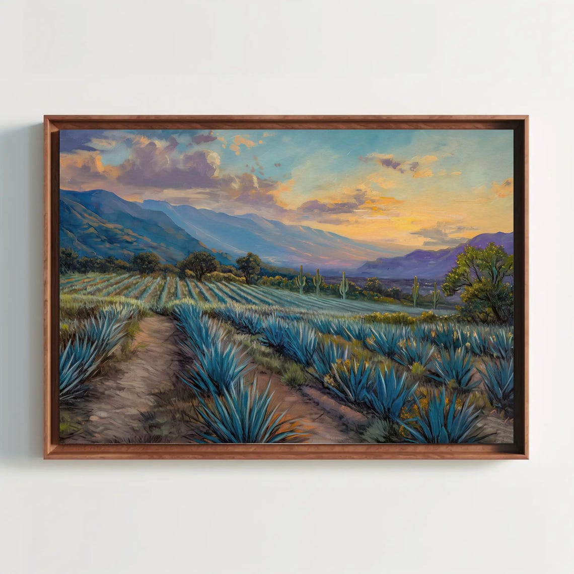 Mexican Blue Agave Field Rows At Twilight With A Dirt Path Poster