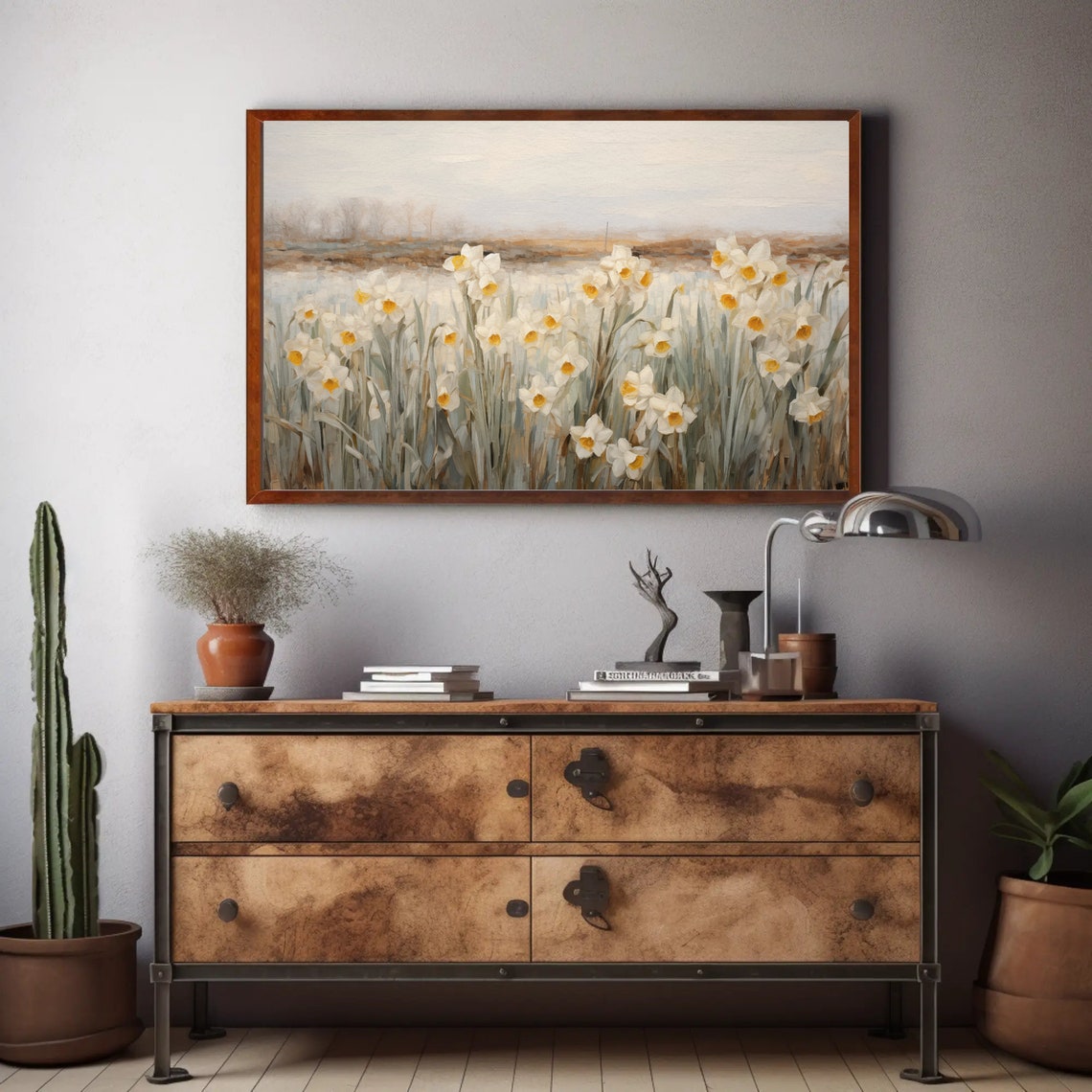 White Daffodil Field In Soft Light Vintage Spring Flower Poster - Image 4