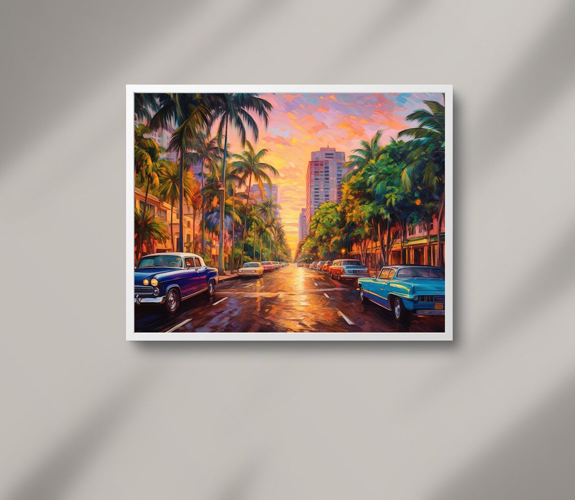 Retro Hawaiian Sunset Boulevard With Classic Cars and Palms Poster - Image 2