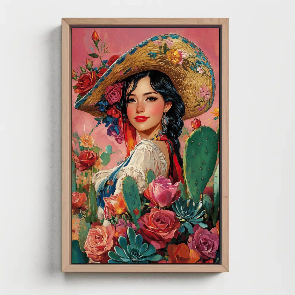 Mexican Cowgirl With Cacti And Flowers Print Colorful Mexican Home Decor Cultural Art For Mexican Girl Gift Ready To Hang - Image 5