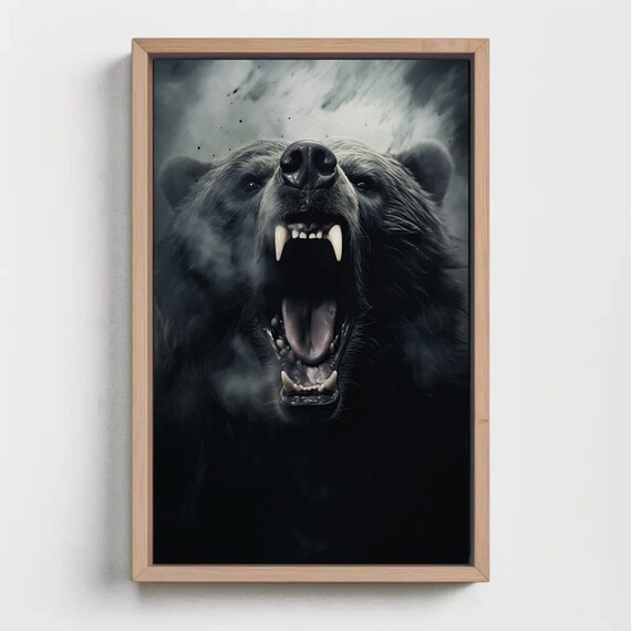 Roaring Black Bear Close-Up Dark Dramatic Wildlife Art Poster
