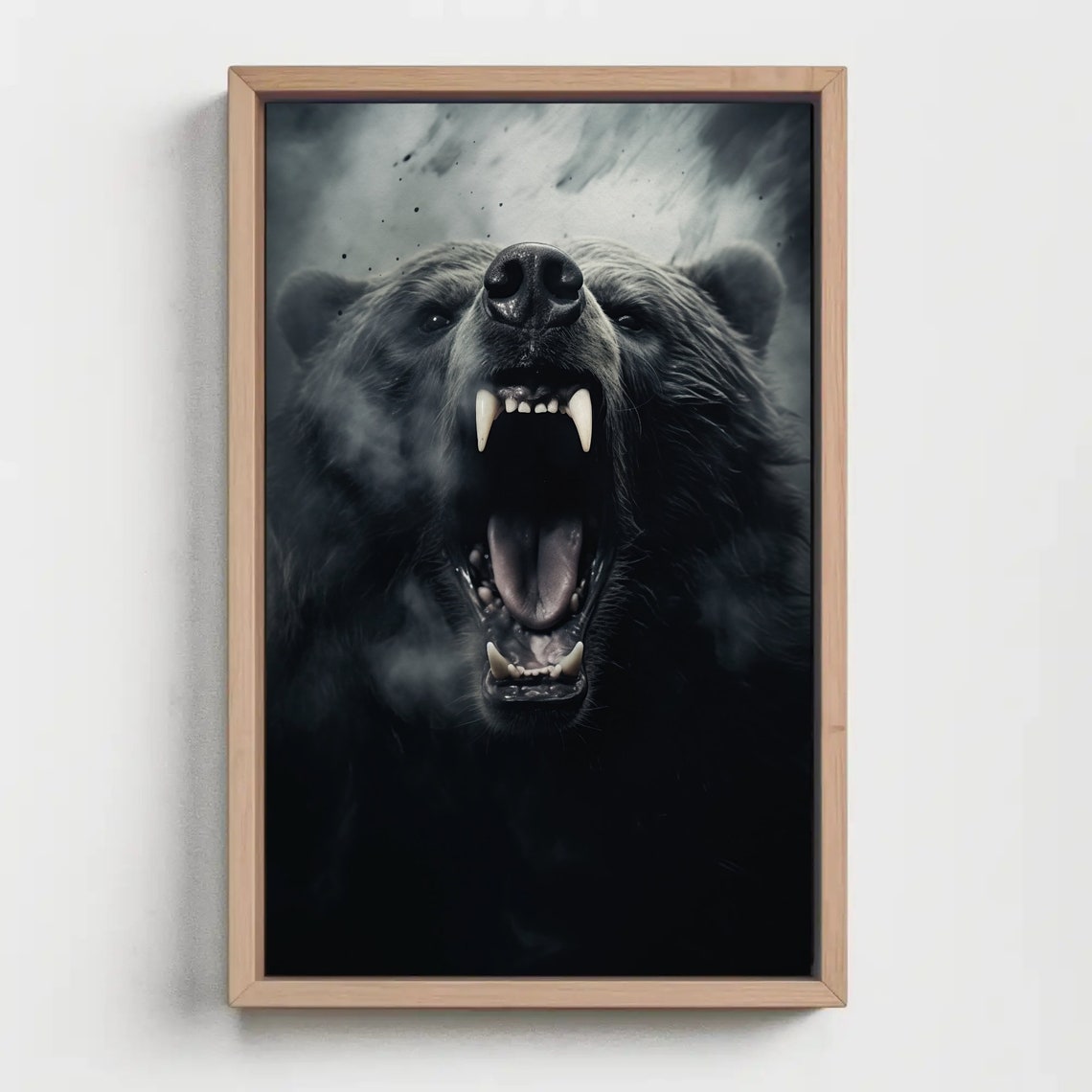 Roaring Black Bear Close-Up Dark Dramatic Wildlife Art Poster