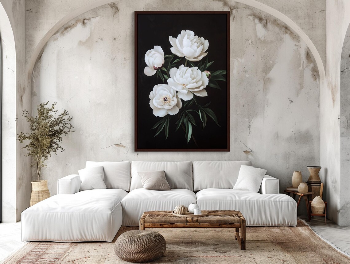 White Peonies, Elegant Floral Wall Art Print - Image 2