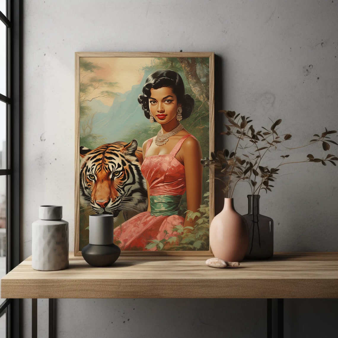 Indian Woman With Tiger Vintage Style Art Indian Baddie Art Brown Girl Art Desi Art South Asian Art I Indian Art Antarmada Art - Image 3