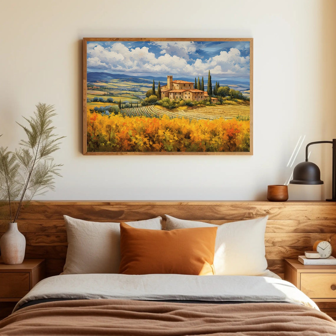 Tuscan Villa with Cypress Trees Golden Countryside Art Poster - Image 3