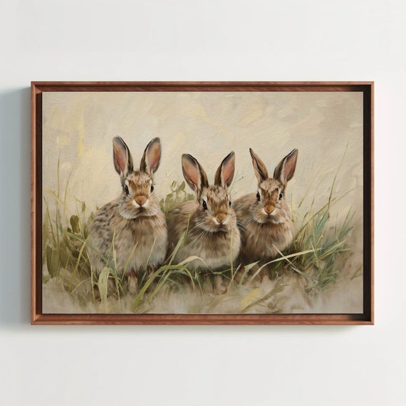 Easter Bunnies Vintage Oil Painting Art Print