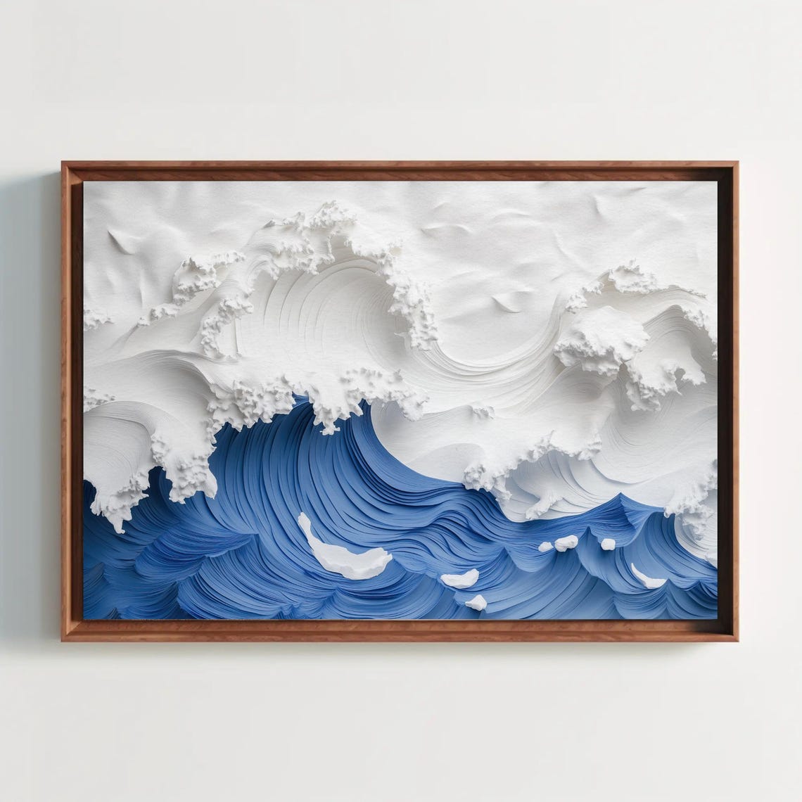 Layered Paper Style Ocean Wave in White and Cobalt Blue Poster