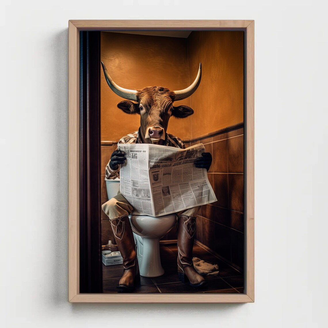 Texas Longhorn Cow Bathroom Art Print, Farmhouse Humor - Image 5