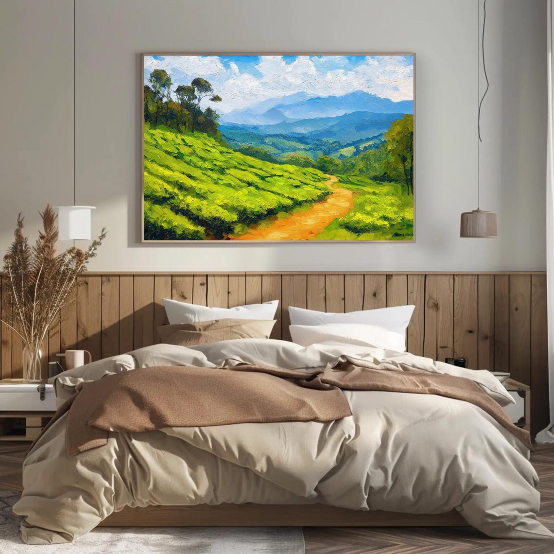 Kerala Wall Art Kerala Tea Plantation And Hills Oil Painting South Indian Painting Print Framed Indian Decor For Living Room - Image 5