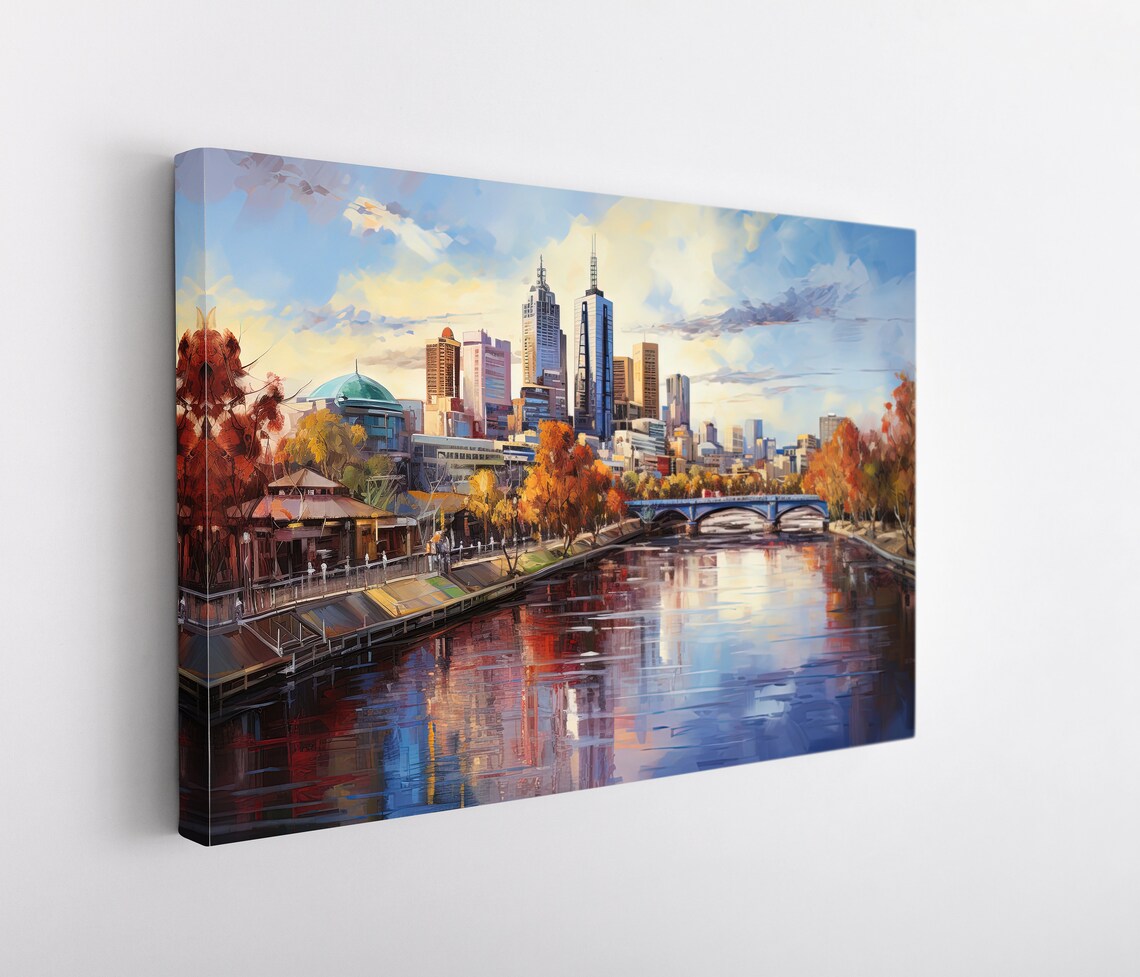 Melbourne Australia City Skyline and River in Autumn Hues Poster - Image 5