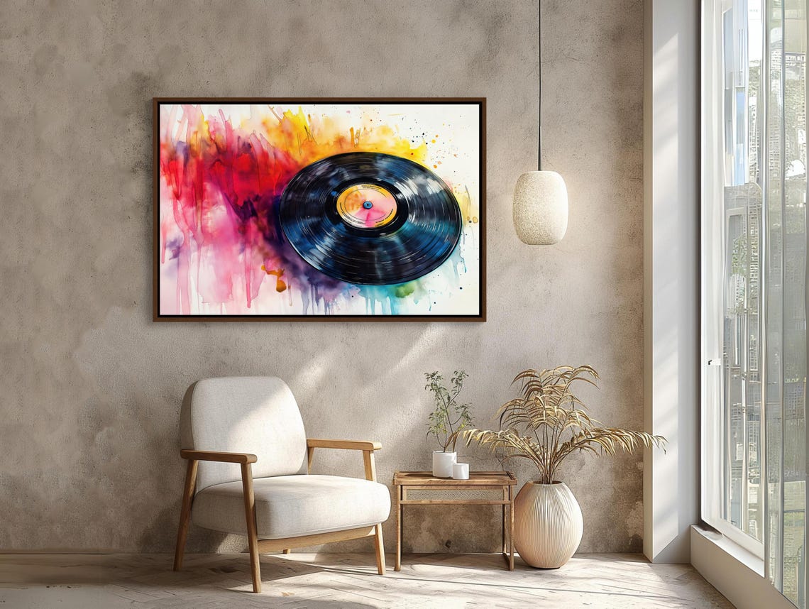 Watercolor Vinyl Record Music Art With Colorful Splash Poster - Image 3