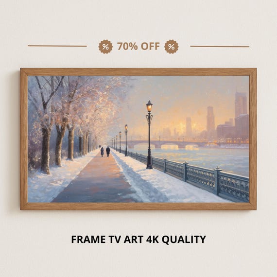 Winter Promenade by the Frozen River, Impressionist Scene