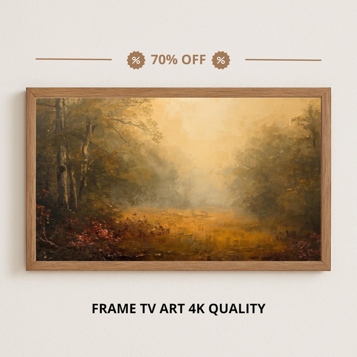 Misty Autumn Woods with Warm Golden Light Samsung Frame TV Art Fall Print