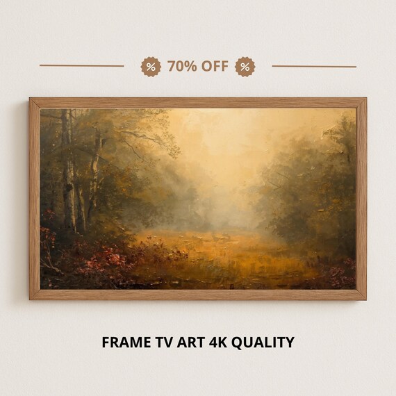 Misty Autumn Woods with Warm Golden Light Samsung Frame TV Art Fall Print