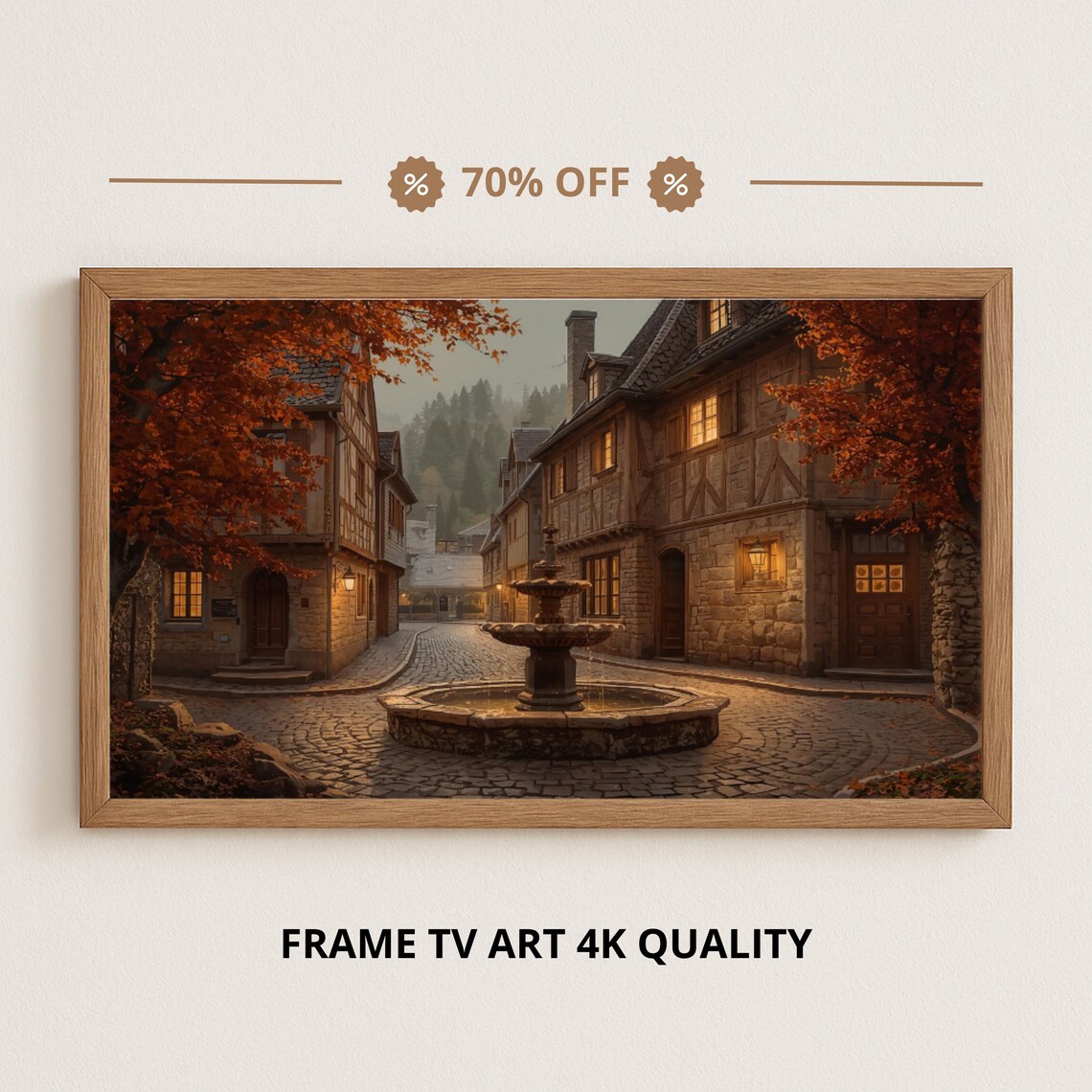 Samsung Frame Tv Art Medieval Town Square At Dusk Warm Autumn Glow