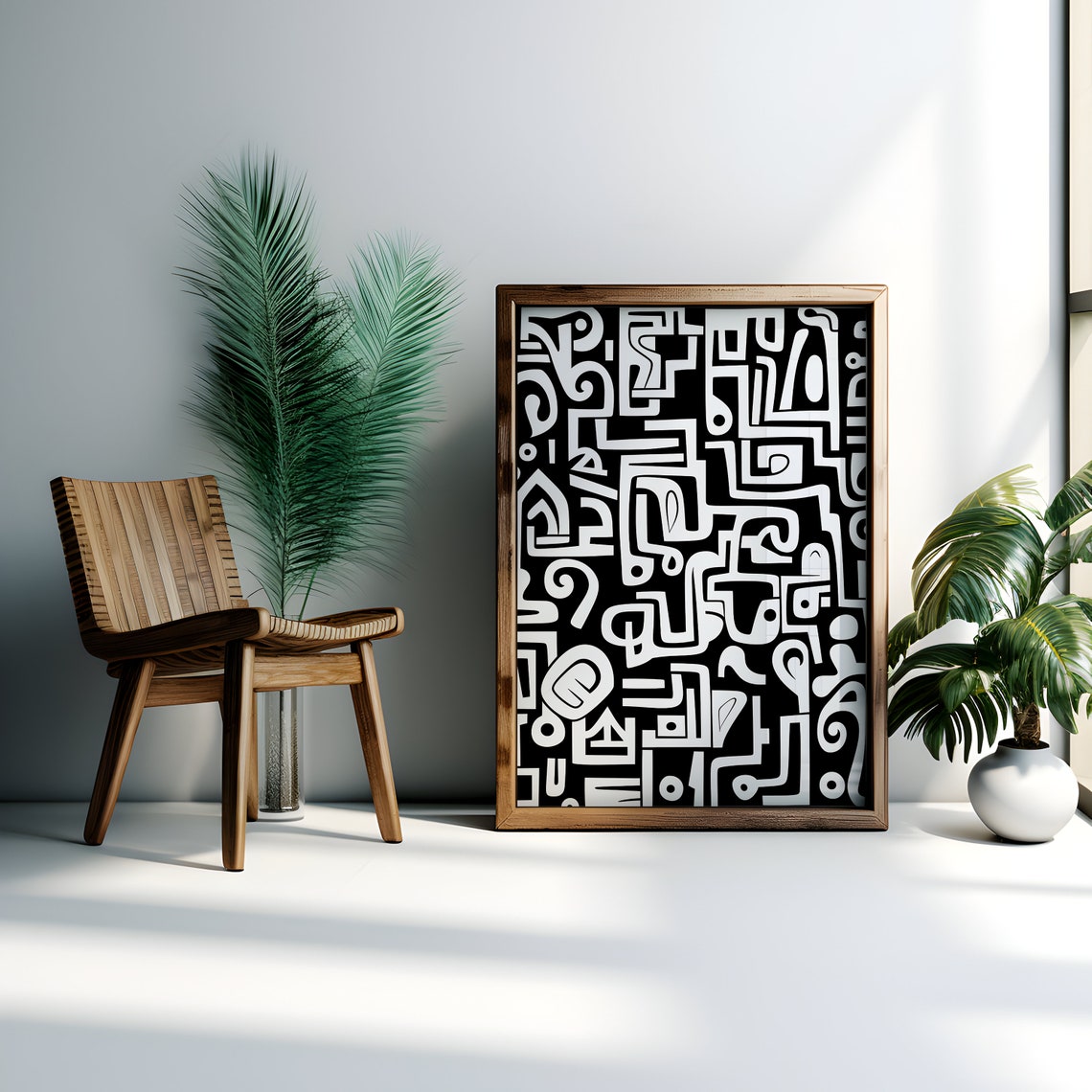 Black and White Labyrinth Maze Pattern Abstract Art Decor Poster