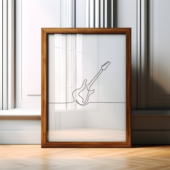 Electric Guitar Single Line Drawing Music Minimalist Art Poster