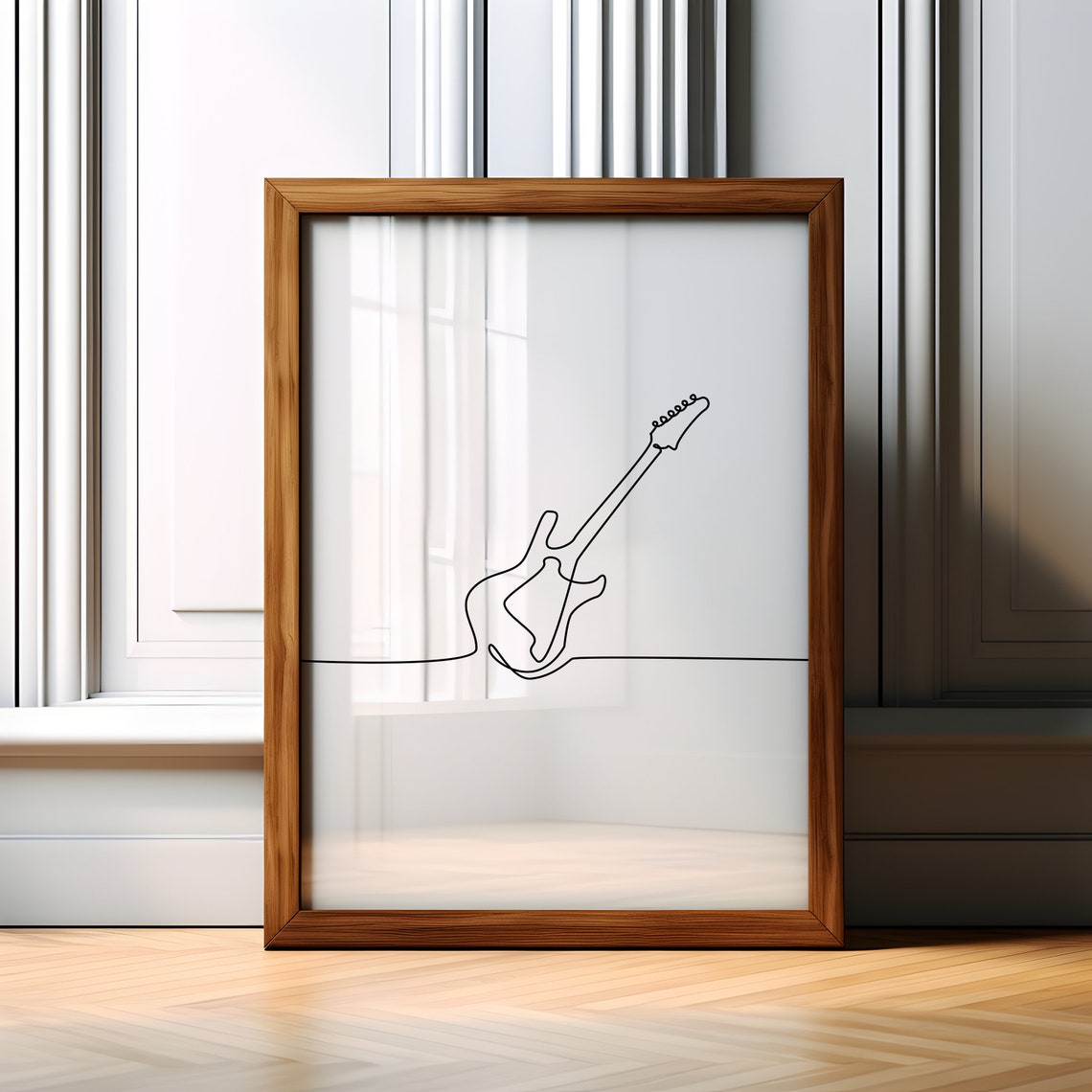Electric Guitar Single Line Drawing Music Minimalist Art Poster