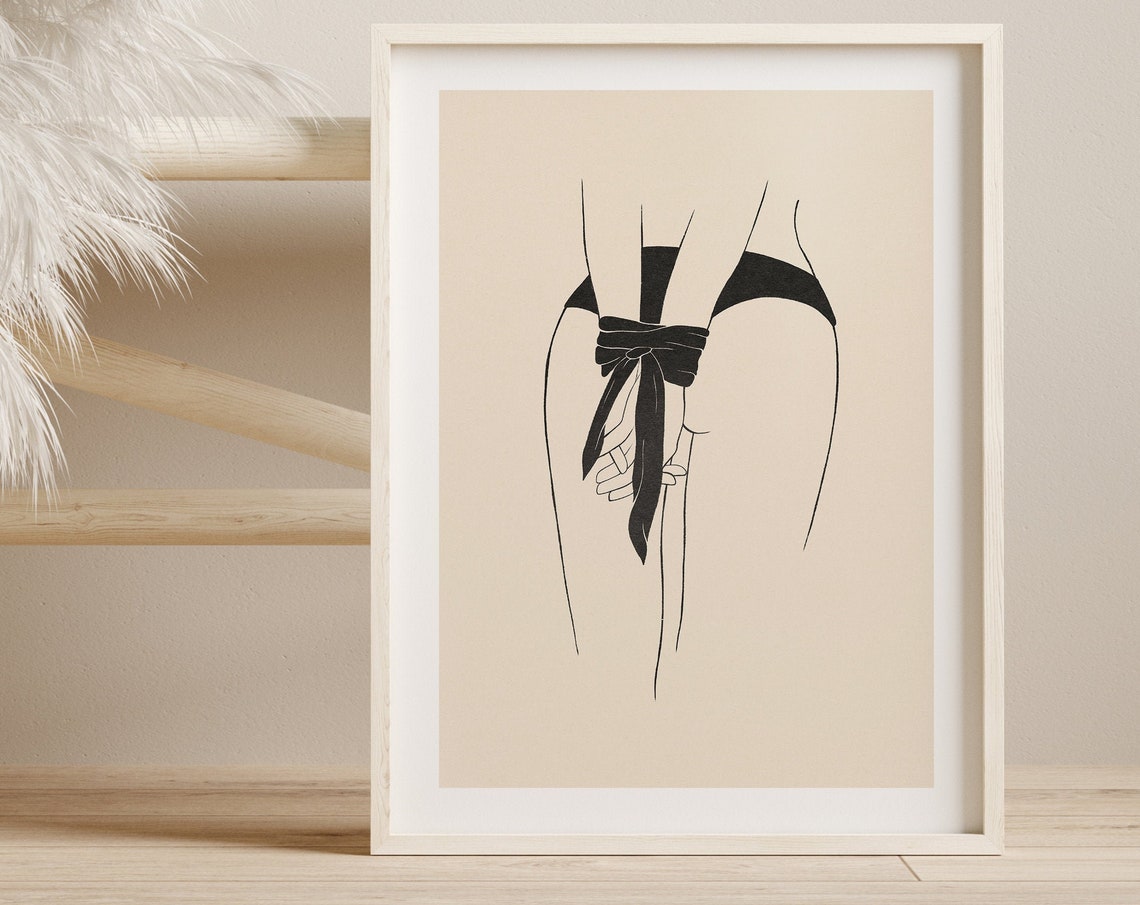 Woman Body Line Art Beige Wall Art Bondage Art Print Art Minimalist Lines Art Female Figure Print Body Line Art Print