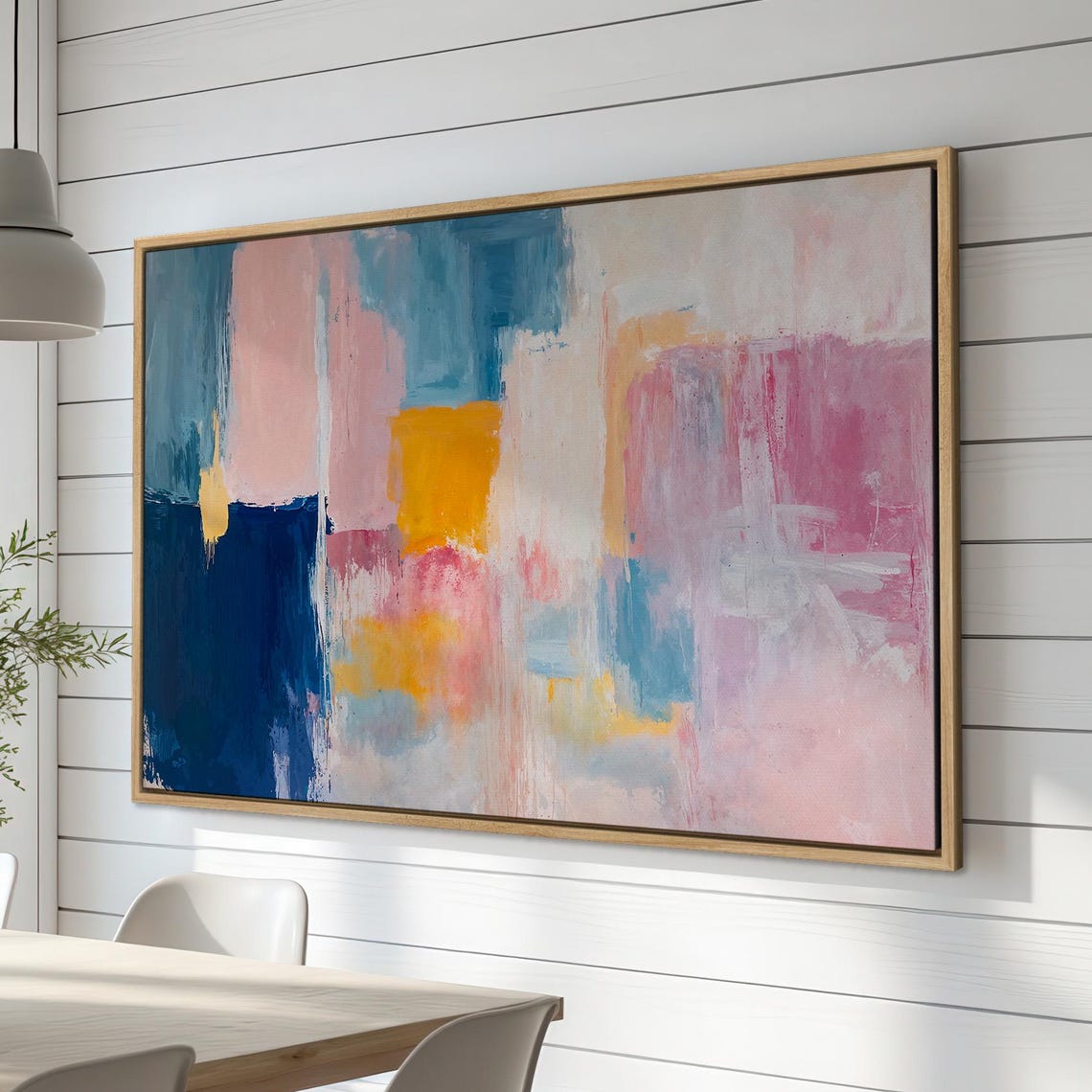 Colorful Abstract Geometric Blocks Blue Pink Orange Art Poster