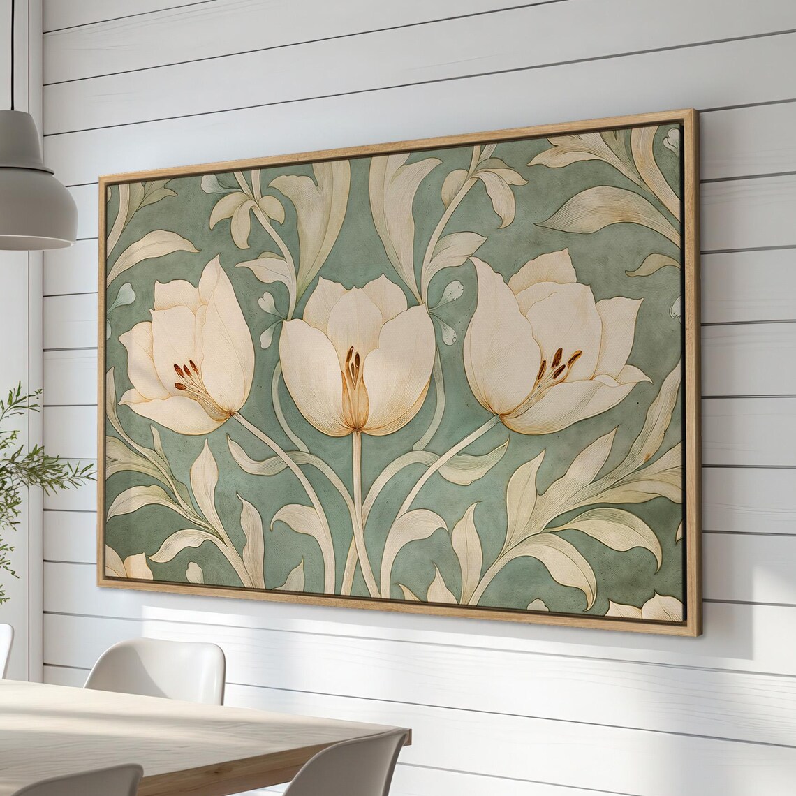 Green Botanical Art Print, Spring Tulips Floral Decor