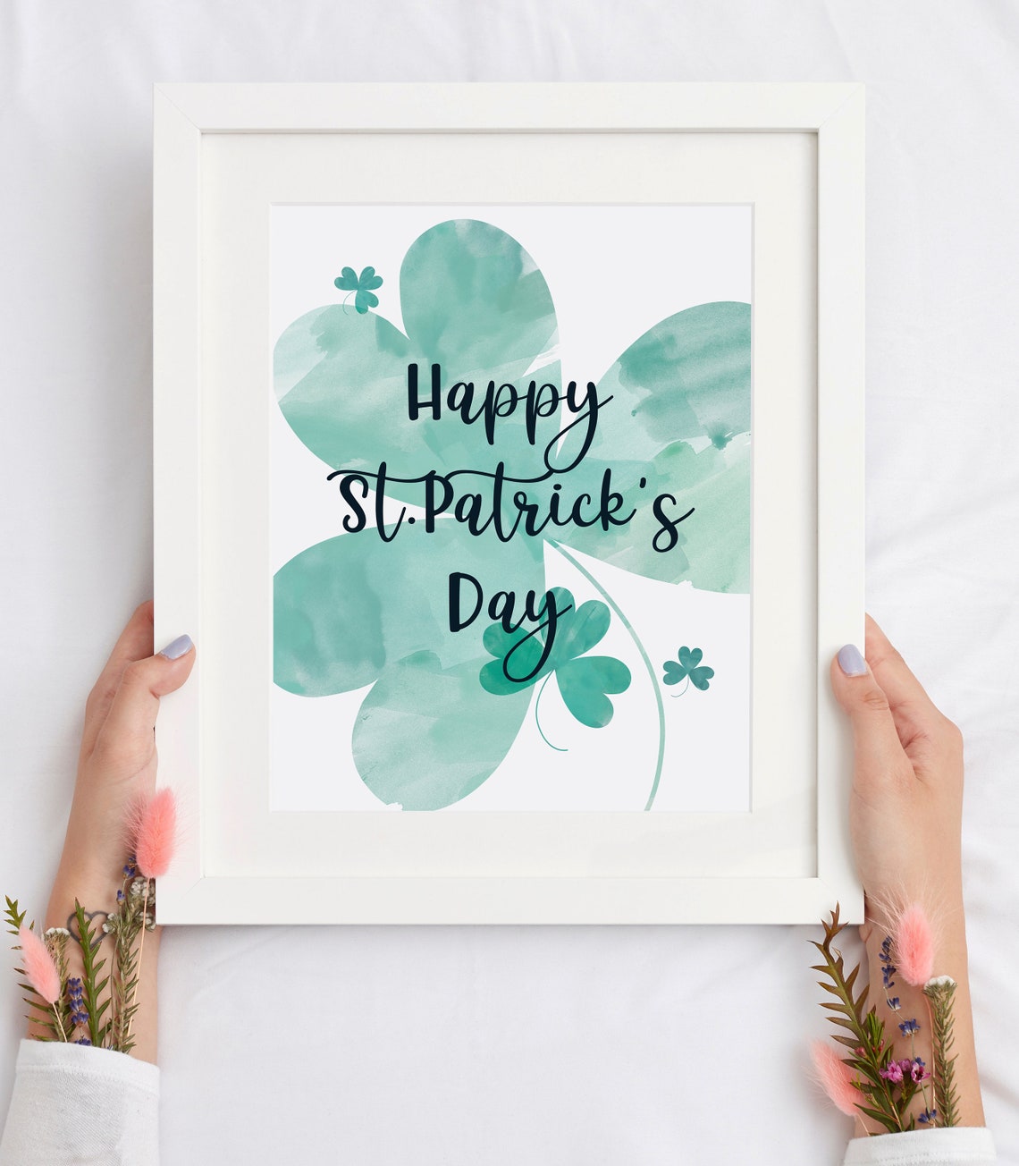 Happy St Patrick's Day Dark Script Watercolor Clover Holiday Wall Art - Image 2
