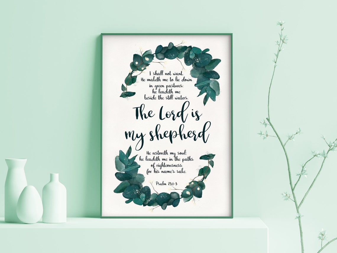 The Lord Is My Shepherd Bible Verse Wall Art Greenery Bible Verse Wall Art Psalm 23 Print Eucalyptus Wreath Illustration Gift - Image 2