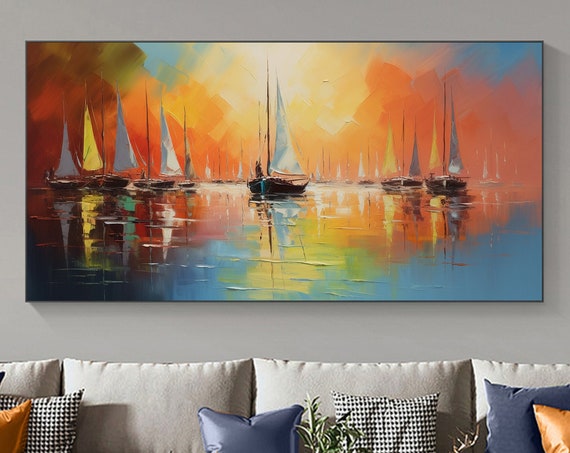 Original Nautical Oil Painting On Large Wall Art Custom Painting Abstract Sailboat Art Ocean Decor Minimalist Living Room Decor Gift