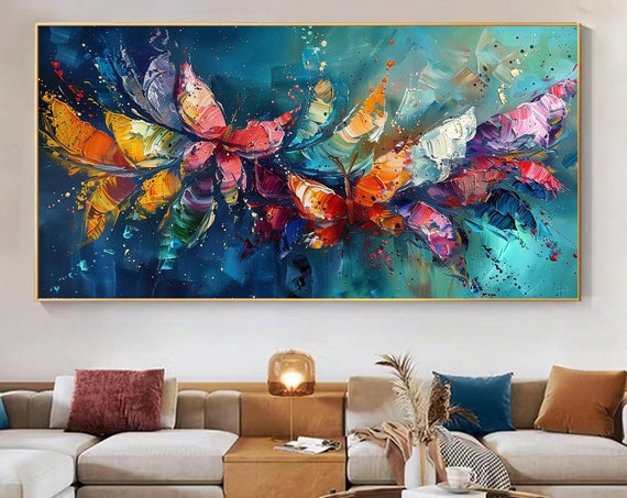 Abstract Impasto Texture Painting Oil Painting On Original Colorful Butterfly Painting Custom Wall Art Modern Living Room Decor