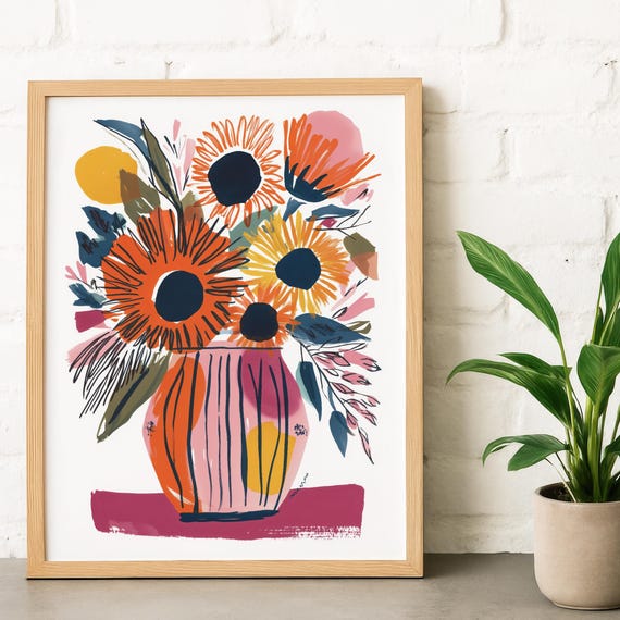 Abstract Flower Vase Gouache Art Print